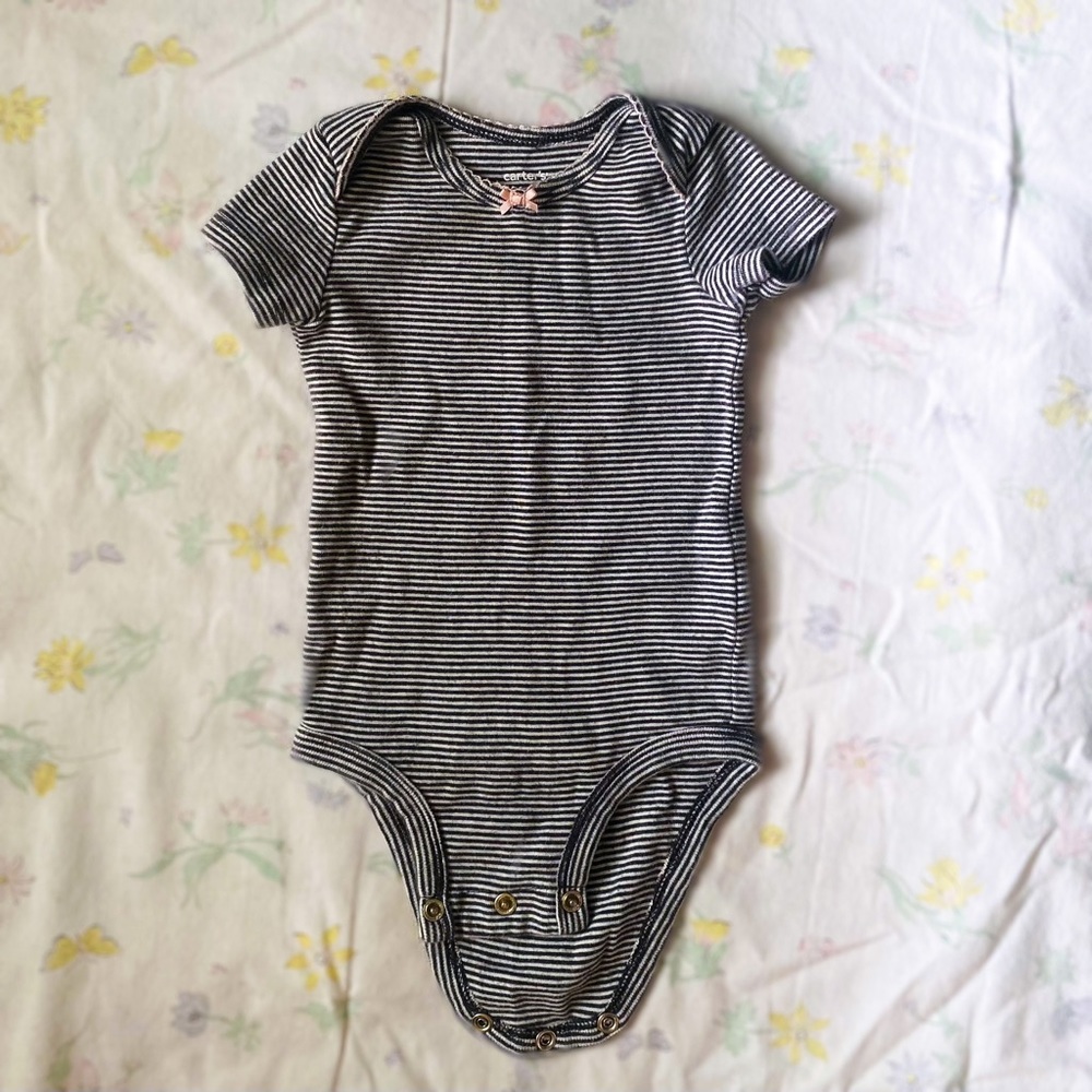 3/$12 - Carter’s 6m Striped Patterned Onesie with Pink Bow